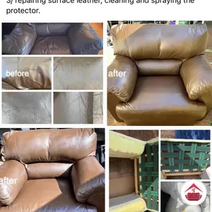 Leather chair restoration case collage by BT Upholsters